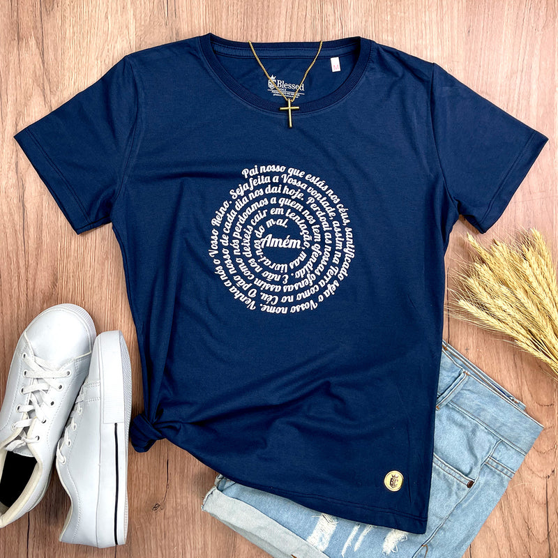 Camiseta Feminina Azul Oração Pai Nosso