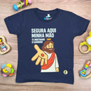 T-Shirt Infantil Azul Segura Aqui Minha Mão