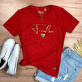 Camiseta Feminina Vermelha Família Coração Dourado
