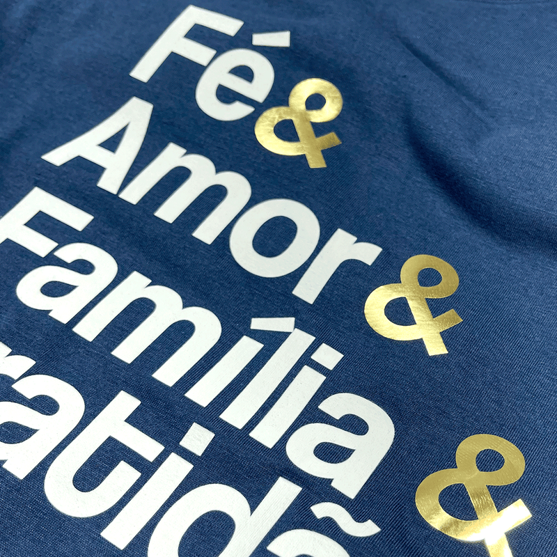 T-Shirt Infantil Azul Fé & Amor Dourado