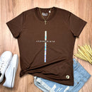 Camiseta Feminina Marrom Cruz Prata Jesus Cristo