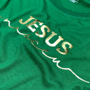 Camiseta Masculina Verde Jesus Nasceu Dourado