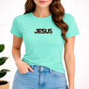 Camiseta Feminina Verde Menta Jesus Aplique Camaleão