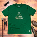 Camiseta Masculina Verde Fé Paz Dourado