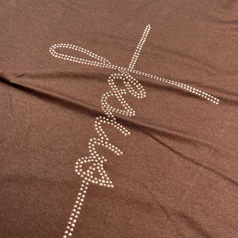 Camiseta Feminina Marrom Jesus Strass