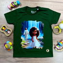 T-Shirt Infantil Verde Menina Jesus