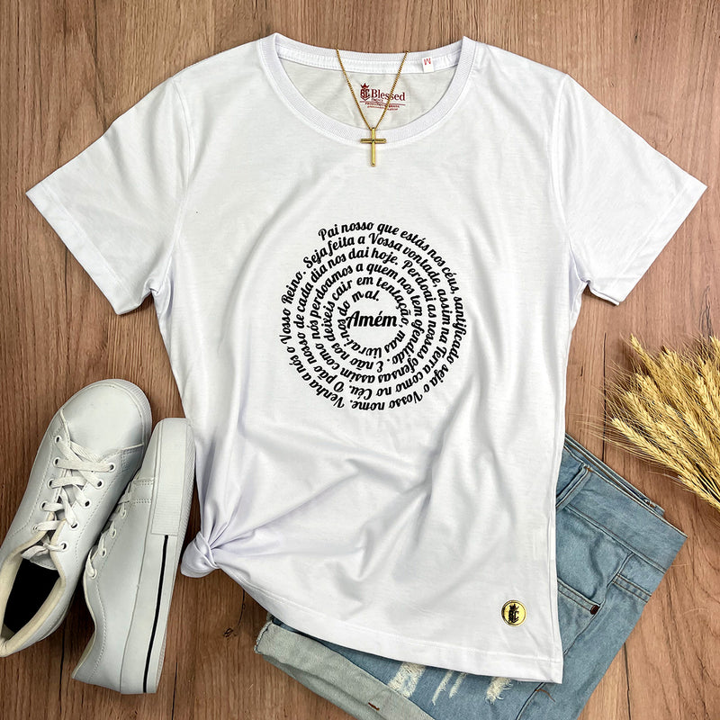 Camiseta Feminina Branca Oração Pai Nosso