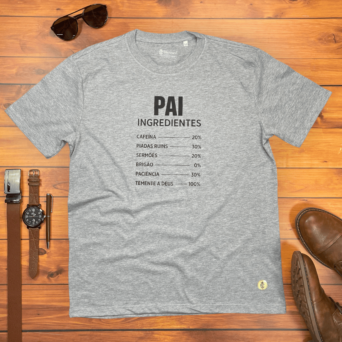 Camiseta Masculina Cinza Pai Ingredientes
