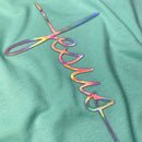 Camiseta Feminina Verde Menta Aplique Cruz Jesus