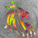 Camiseta Masculina Cinza Leão Coroa Aplique Dourado