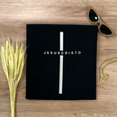 Camiseta Feminina Preta Cruz Prata Jesus Cristo