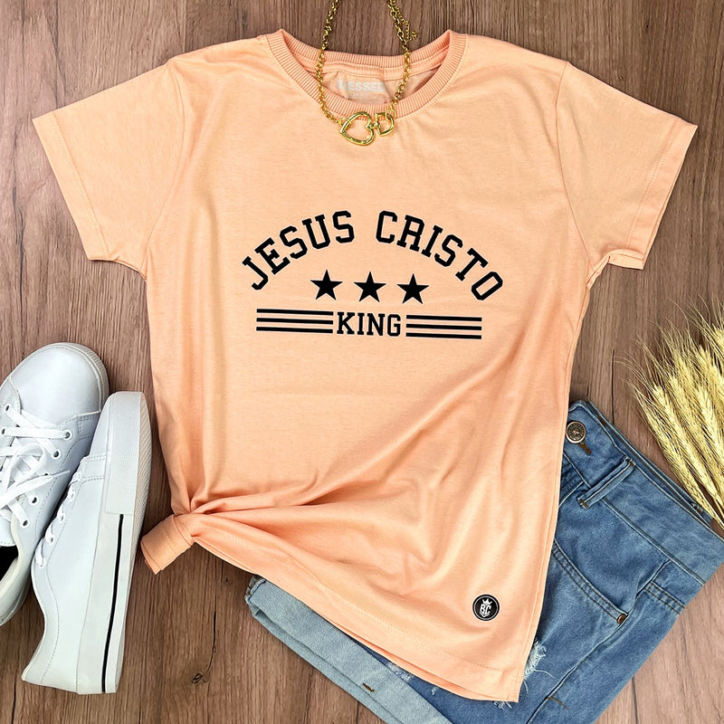 Camiseta Feminina Salmão Jesus Cristo King