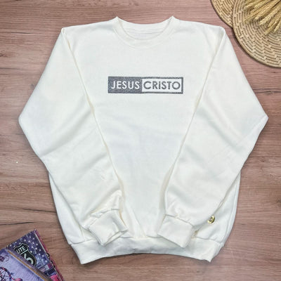 Moletom Off White Jesus Cristo Glitter