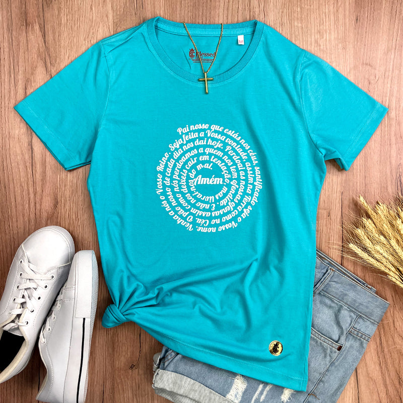 Camiseta Feminina Turquesa Oração Pai Nosso