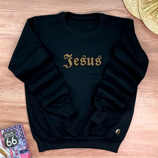 Moletom Preto Jesus Veludo