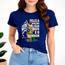 Camiseta Feminina Azul Brasil Feliz é a Nação