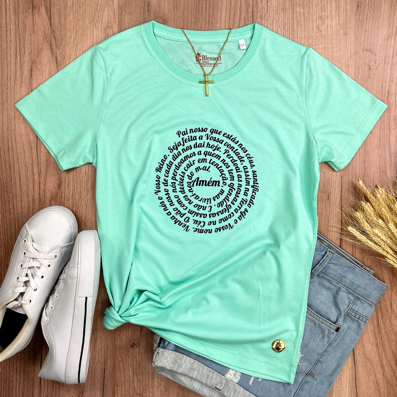 Camiseta Feminina Verde Menta Oração Pai Nosso