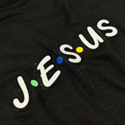 T-Shirt Infantil Preta Aplique J.E.S.U.S