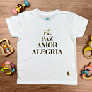 T-Shirt Infantil Branca Fé Paz Dourado