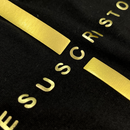 Camiseta Feminina Preta Cruz Dourada Jesus Cristo