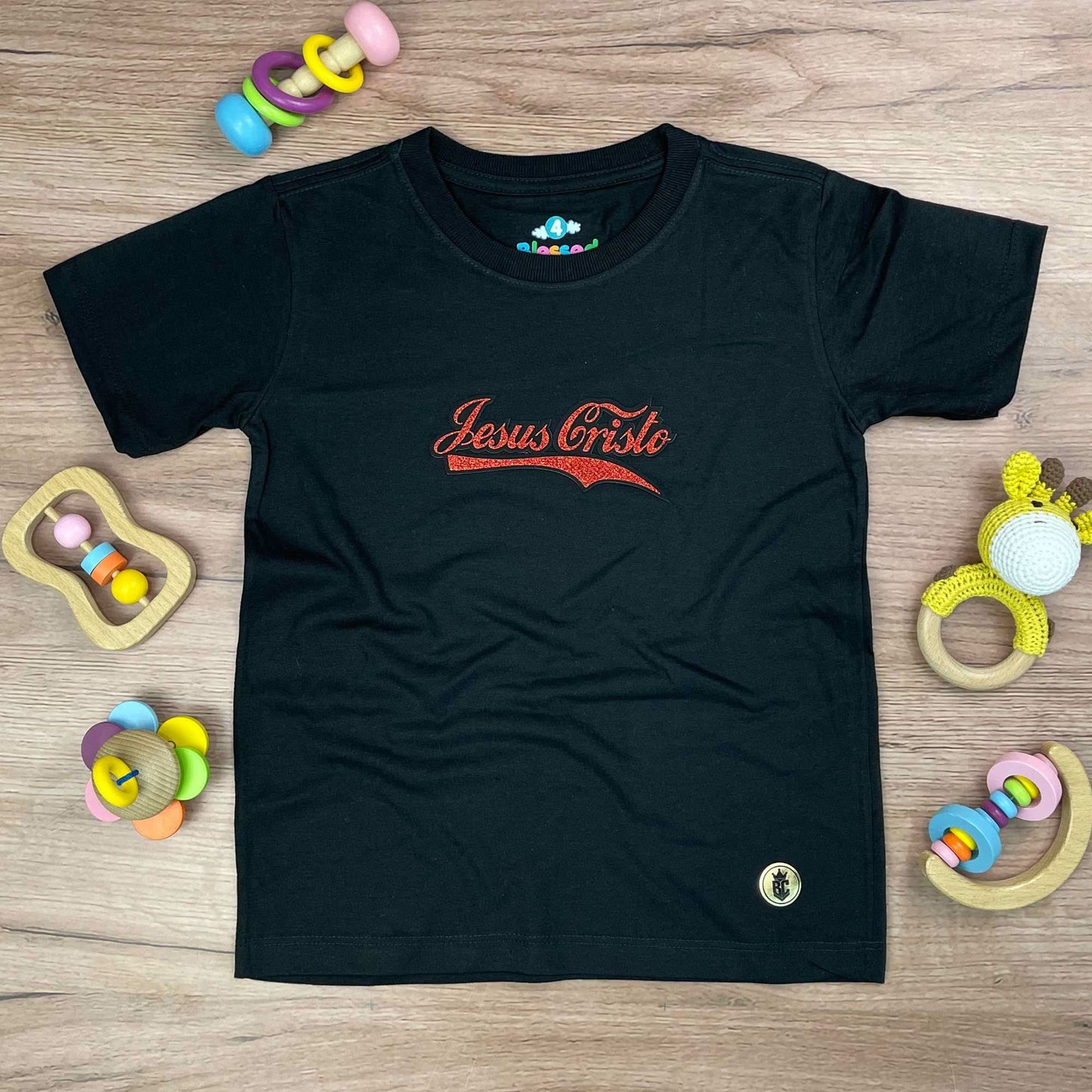 T-Shirt Infantil Preta Jesus Cristo Cola