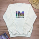 Moletom Off White Aplique Camaleão IM Blessed