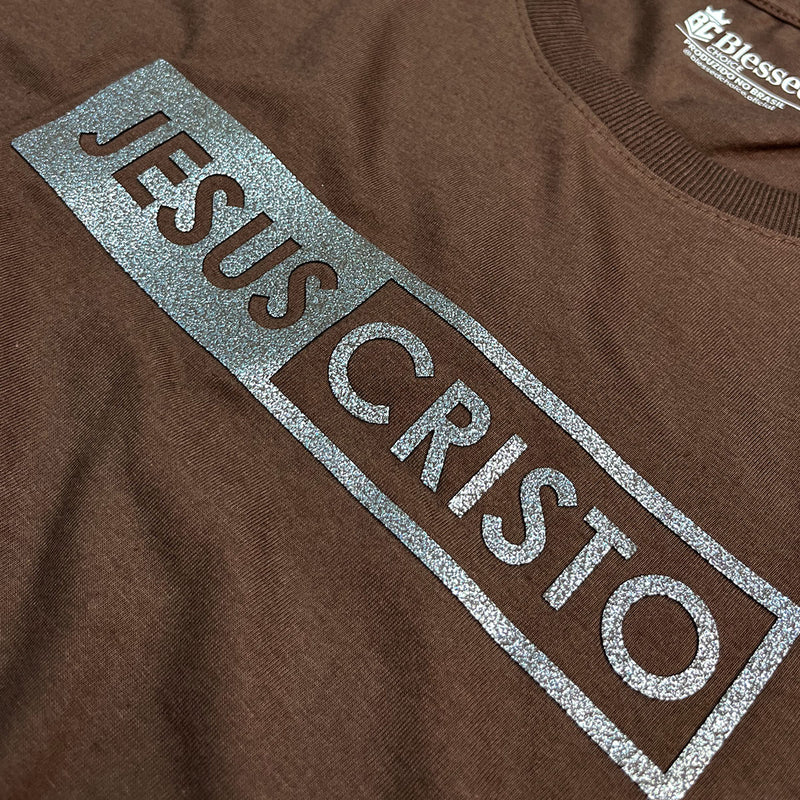 Camiseta Feminina Marrom Jesus Cristo Glitter