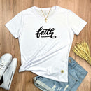 Camiseta Feminina Branca Aplique Faith