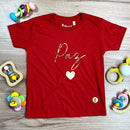 T-Shirt Infantil Vermelha Paz Coração Dourado