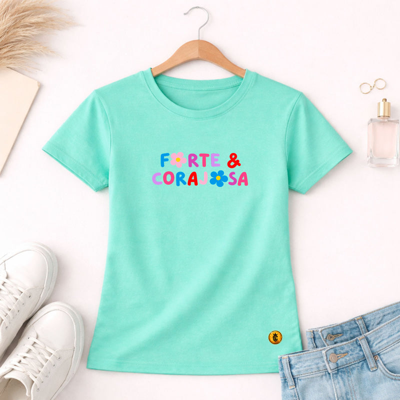 Camiseta Feminina Verde Menta Forte & Corajosa