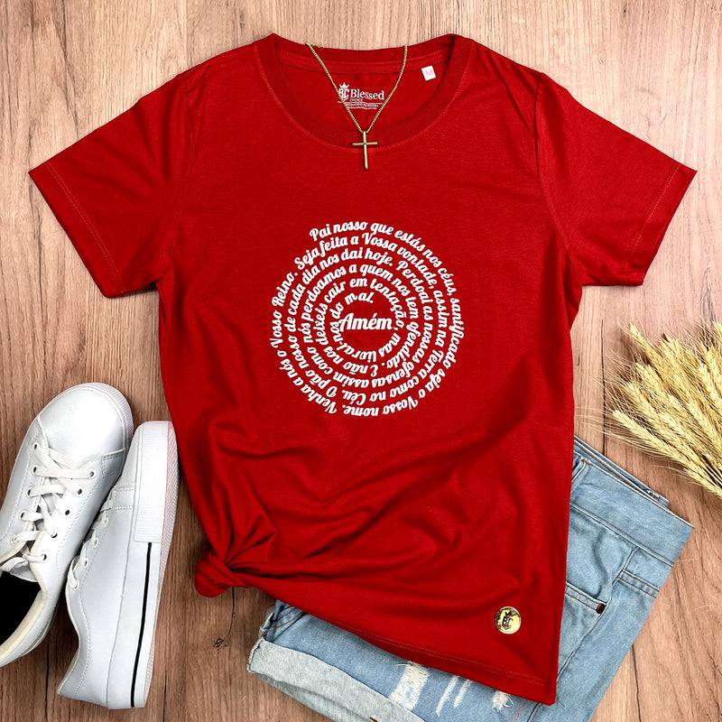 Camiseta Feminina Vermelha Oração Pai Nosso