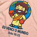 T-Shirt Infantil Salmão Eu Venci o Mundo