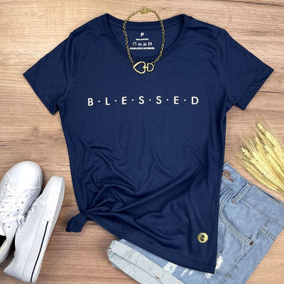 Camiseta Feminina Azul B.L.E.S.S.E.D