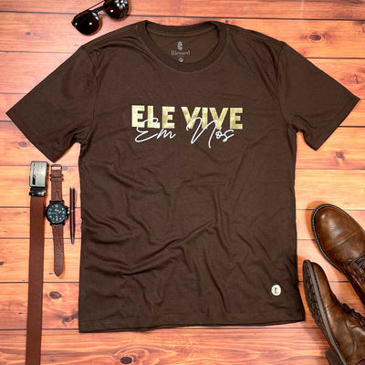 Camiseta Masculina Marrom Ele Vive Em Nós