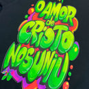 Moletom Canguru Com Capuz Preto O Amor De Cristo Nos Uniu