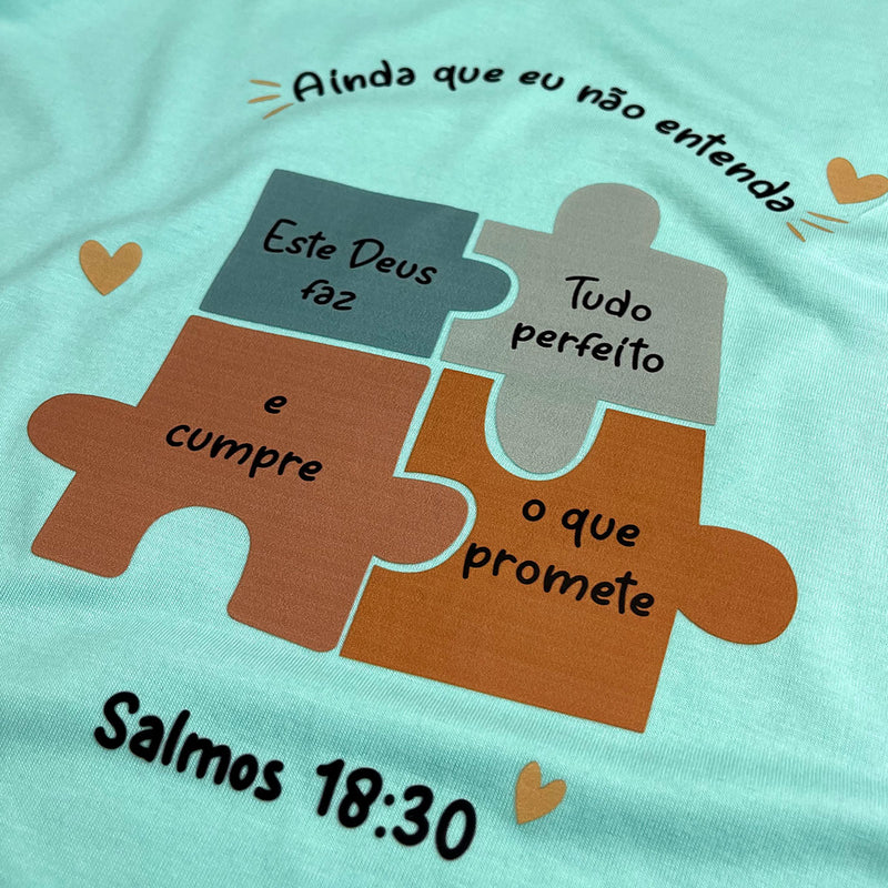 Camiseta Feminina Verde Menta Quebra-Cabeça Ainda Que Eu Não Entenda