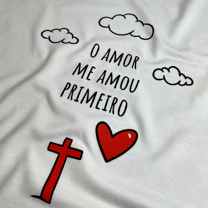 T-Shirt Infantil Off White Desenho O Amor Me Amou