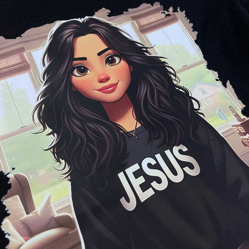 T-Shirt Infantil Preta Garota Jesus