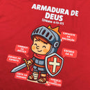 T-Shirt Infantil Vermelha Armadura De Deus