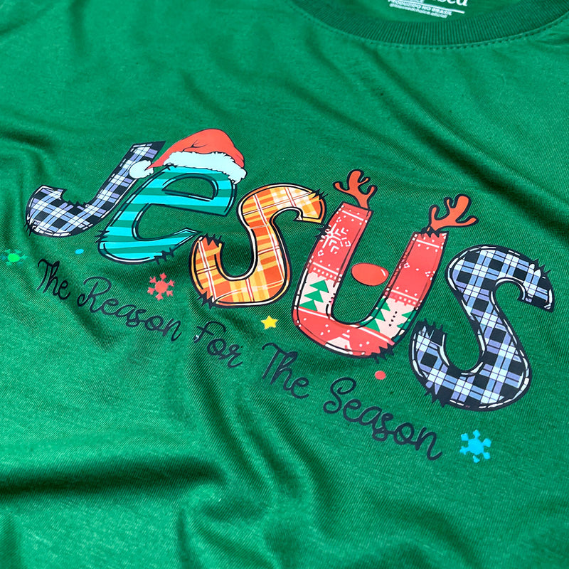 T-Shirt Infantil Verde Jesus The Reason For The Season