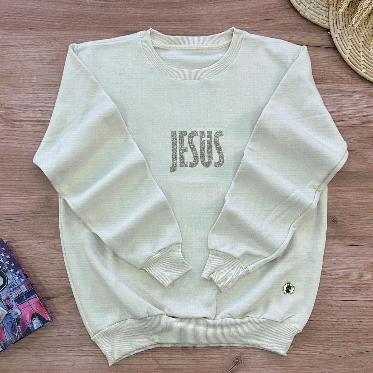 Moletom Off White Jesus Cruz Glitter