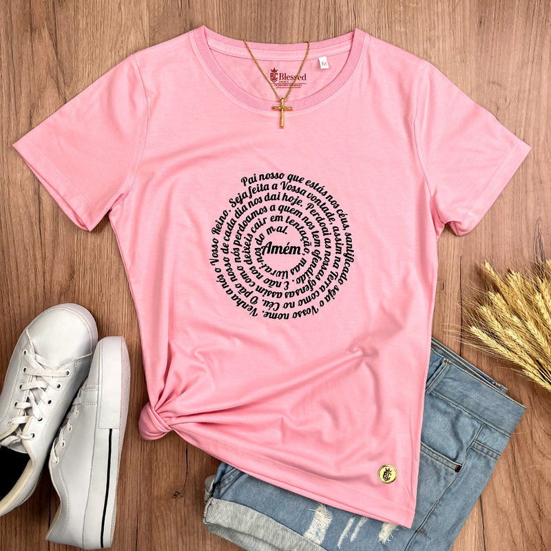 Camiseta Feminina Rosa Oração Pai Nosso