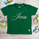 T-Shirt Infantil Verde Jesus Dourado