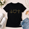Camiseta Feminina Preta Batimento Coração Dourado