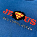 T-Shirt Infantil Azul Jesus Meu Super Herói