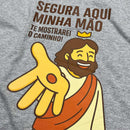 T-Shirt Infantil Cinza Segura Aqui Minha Mão