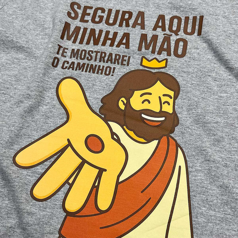 T-Shirt Infantil Cinza Segura Aqui Minha Mão