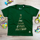 T-Shirt Infantil Verde Árvore Fé Paz Dourado