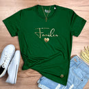 Camiseta Feminina Verde Família Coração Dourado