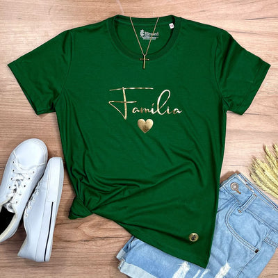 Camiseta Feminina Verde Família Coração Dourado